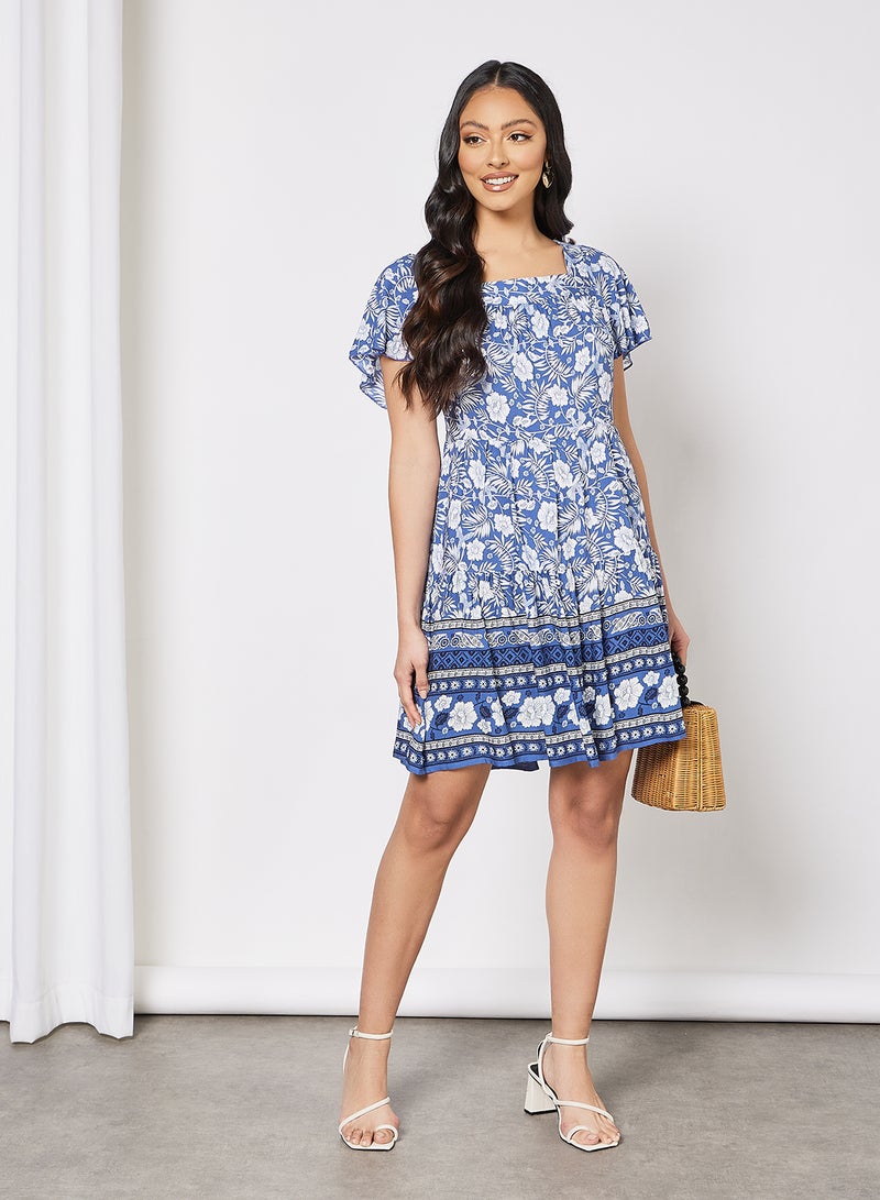 Printed Square Neck Dress Multicolour