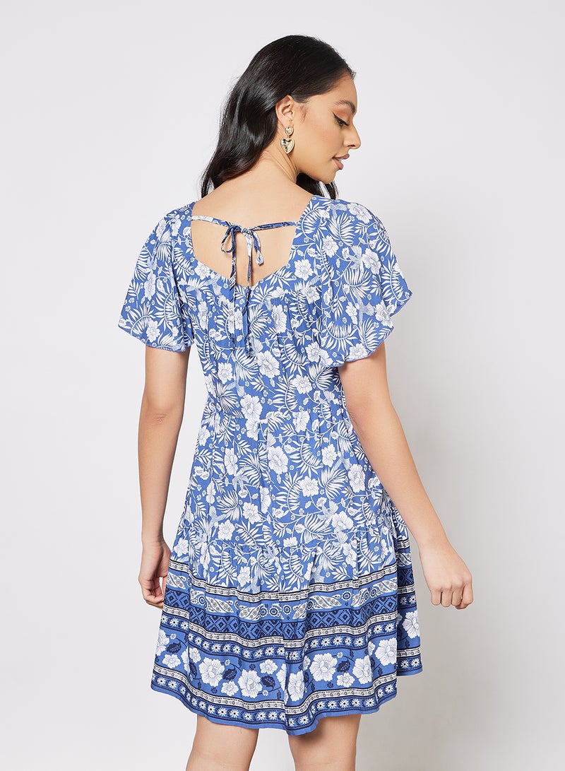 Printed Square Neck Dress Multicolour