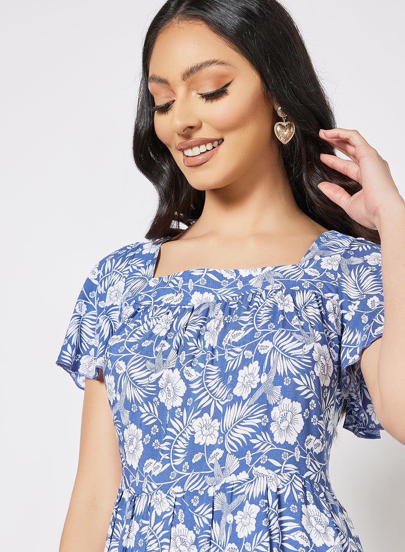 Printed Square Neck Dress Multicolour