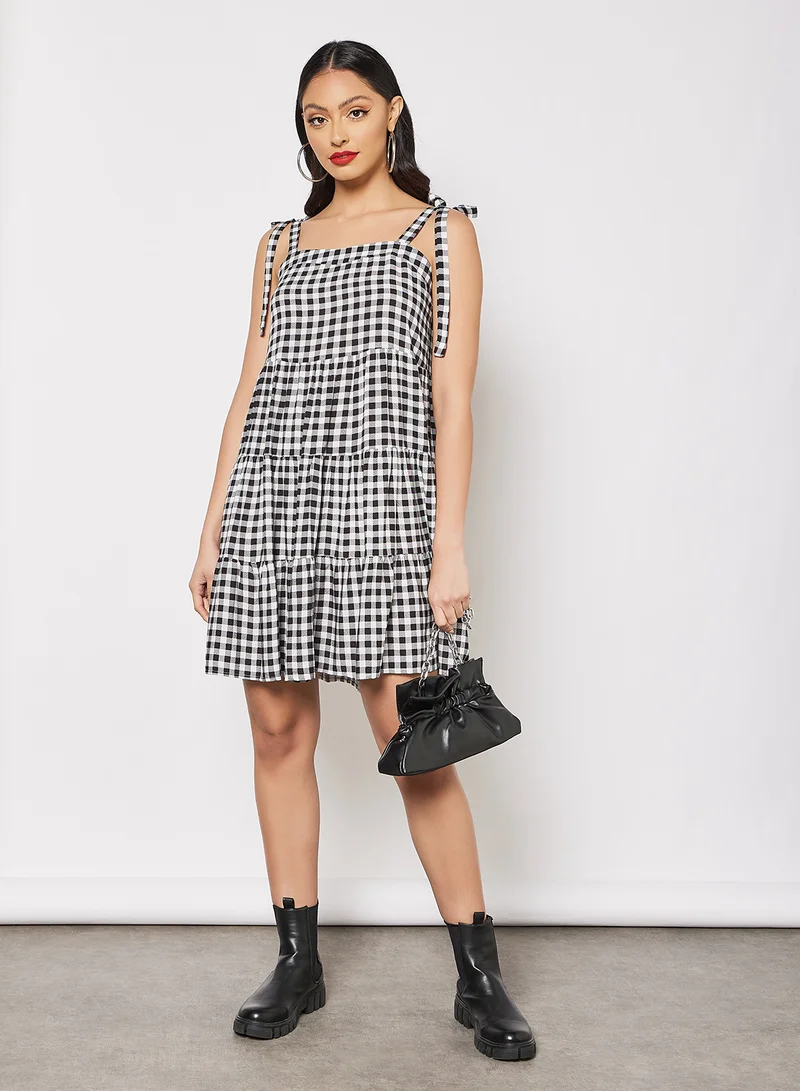 LABEL RAIL Checked Printed Mini Dress Black/White
