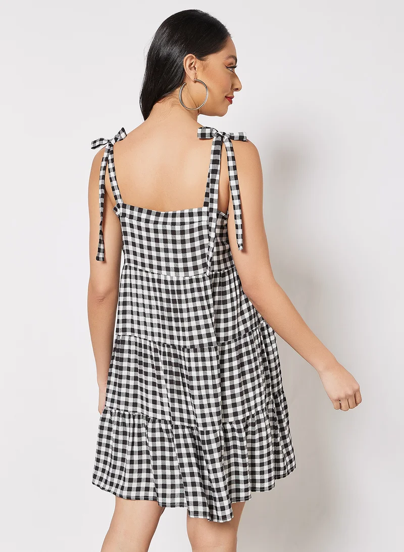 LABEL RAIL Checked Printed Mini Dress Black/White