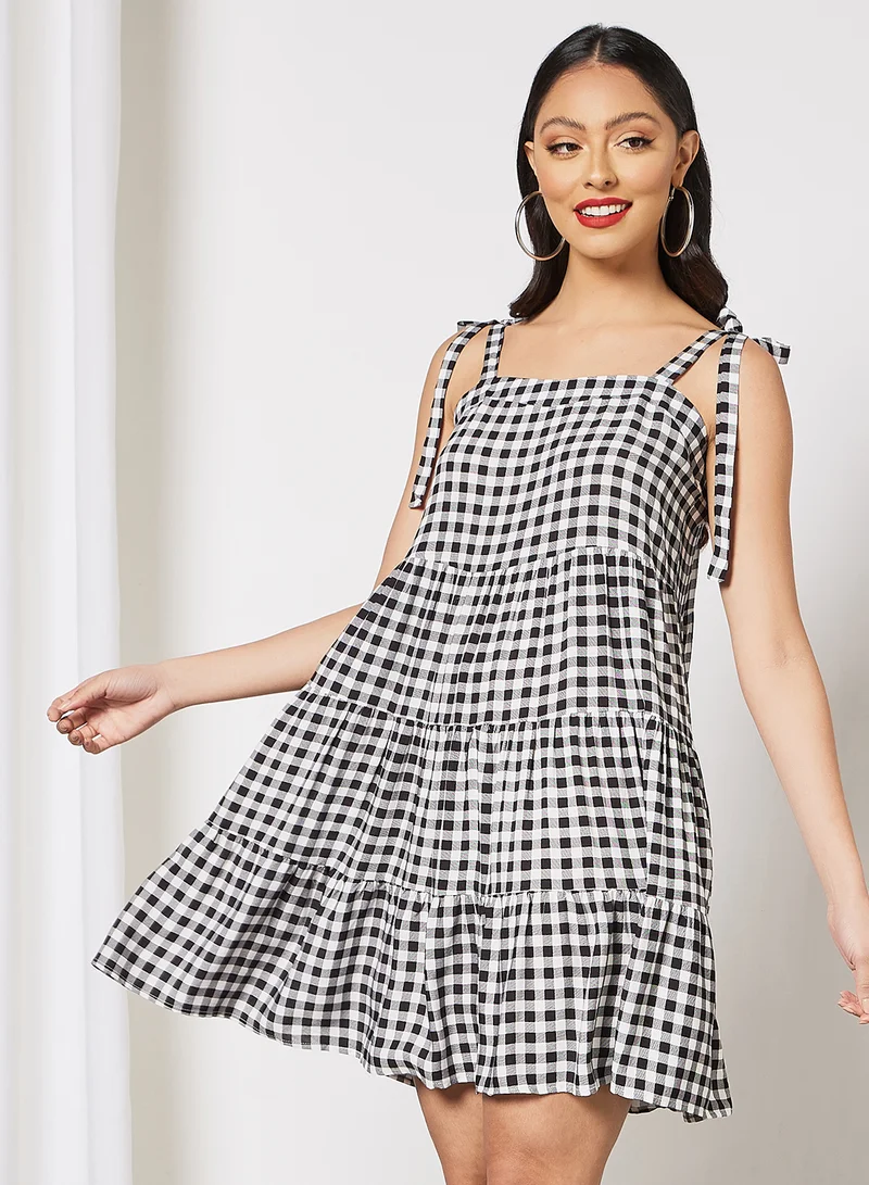 LABEL RAIL Checked Printed Mini Dress Black/White