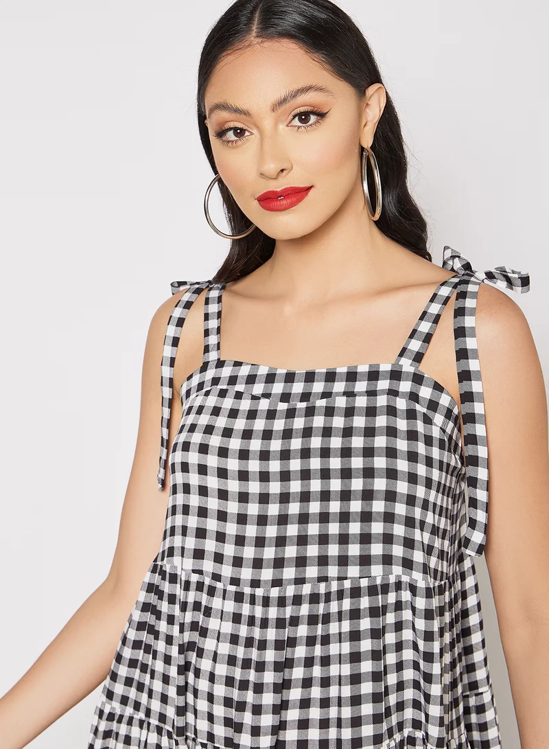 LABEL RAIL Checked Printed Mini Dress Black/White