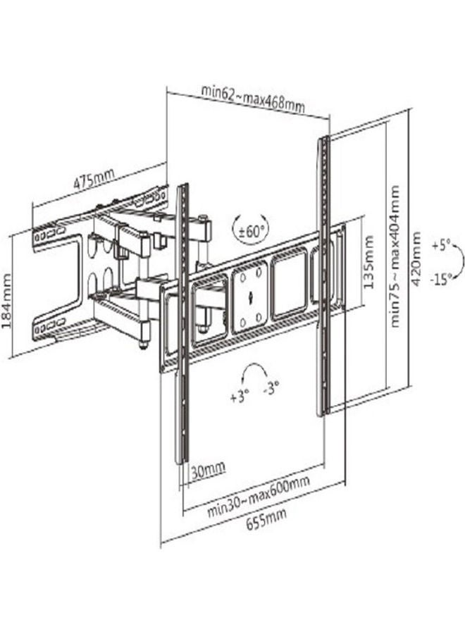 Hamood Affordable Full-Motion TV Wall Mount,  suitable size 37"to 70" loading capacity 40kg. Black  - Image 4
