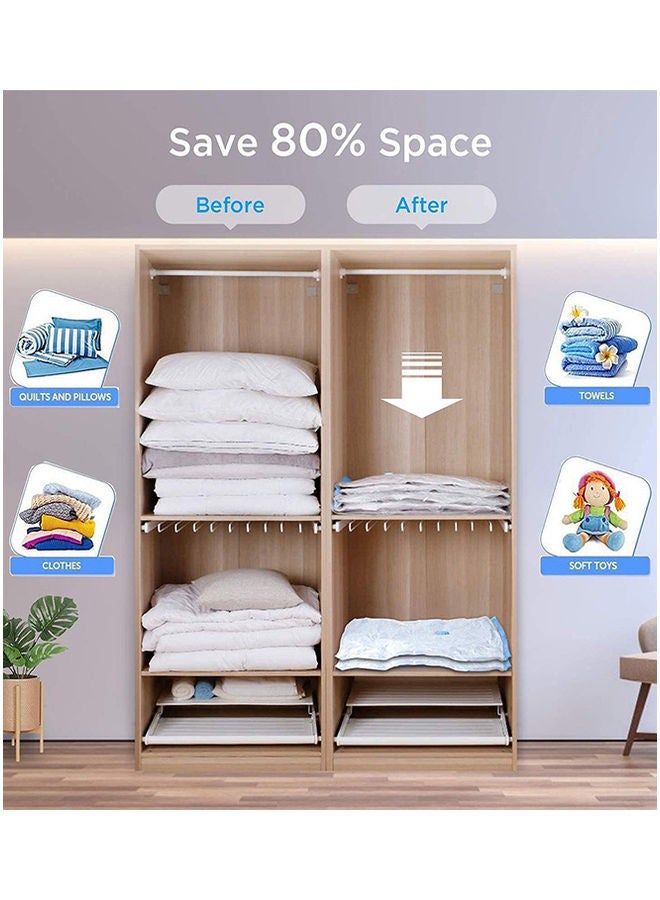 6-Piece Reusable Vacuum Storage Bags With Travel Hand Pump White/Blue 80x60cm - Image 3