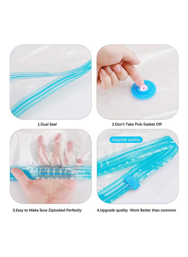 6-Piece Reusable Vacuum Storage Bags With Travel Hand Pump White/Blue 80x60cm - Image 4