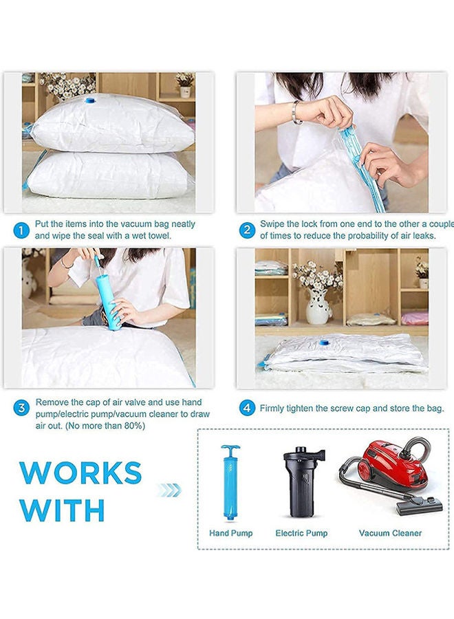 6-Piece Reusable Vacuum Storage Bags With Travel Hand Pump White/Blue 80x60cm - Image 5