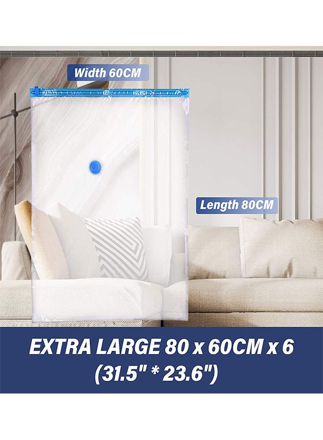6-Pack Reusable Vacuum Storage Bags With Travel Hand Pump White/Blue 80x60cm - Image 2