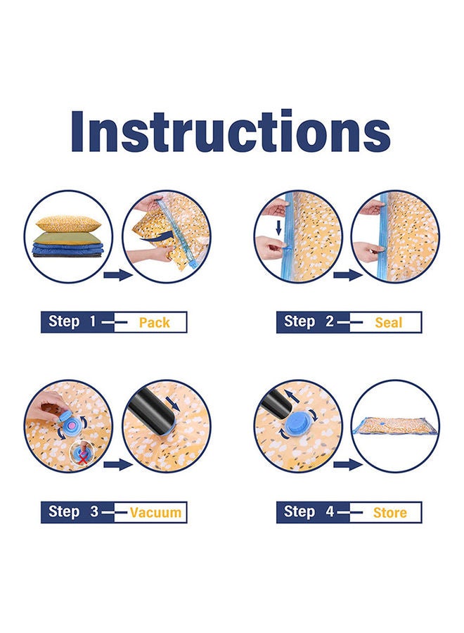 6-Pack Reusable Vacuum Storage Bags With Travel Hand Pump White/Blue 80x60cm - Image 5