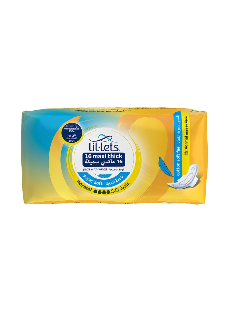 Lil-Lets 16 Normal Maxi Thick Pads with Wings