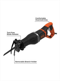 BLACK+DECKER Reciprocating Saw with Removeable Branch Holder, 750W, 7 A, Corded, 2 x Blades, Orange/Black - BES301K-GB, Orange/Black 2.2kg  - Image 5