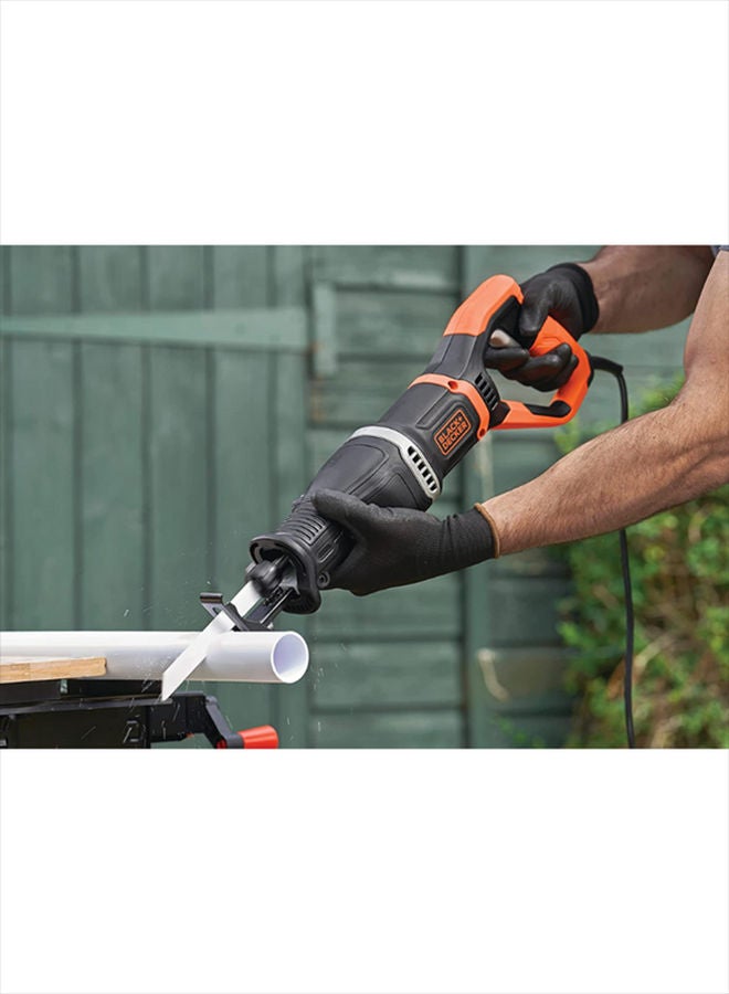 BLACK+DECKER - Reciprocating Saw with Removeable Branch Holder, 750W, 7 A, Corded, 2 x Blades, Orange/Black - BES301K-GB, Orange/Black 2.2kg - Image 1