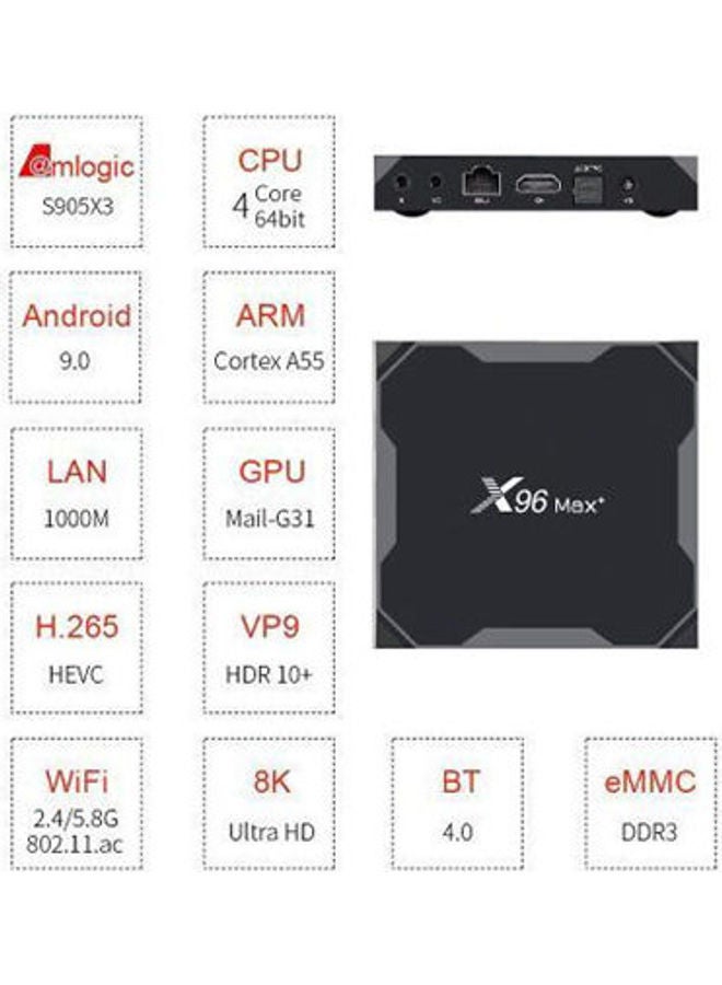 Max Plus 4Gb 64Gb 8K Android Tv Box Black