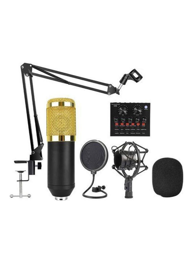 Microphone Condenser + Set V8 Usb With Sound Card AZ-8452 Black-Gold - Image 1