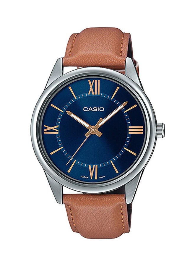 Men's Leather Analog Watch MTP-V005L-2B5UDF