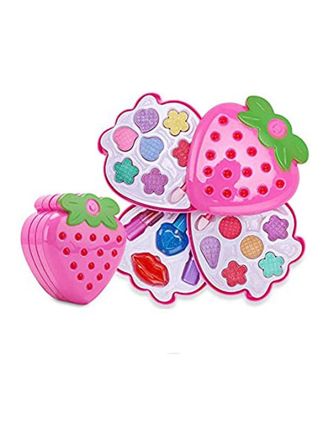 Kids Safety Cosmetics Play Set Princess Makeup Cosmetics Set Fashion Makeup Kit Pretend Play Toys Children 4 Layer Strawberry Cosmetic Case Birthday Gifts For Girl 