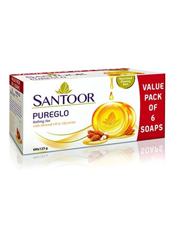 سانتور Pack Of 6 Pureglo Glycerine Bath Soap With Almond Oil Yellow 750grams - Image 1