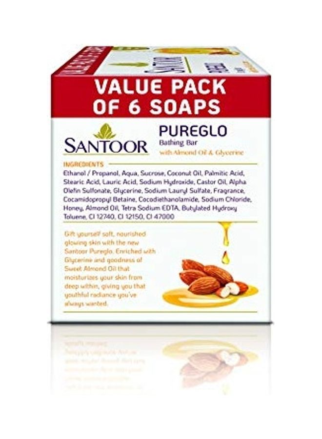 سانتور Pack Of 6 Pureglo Glycerine Bath Soap With Almond Oil Yellow 750grams - Image 2