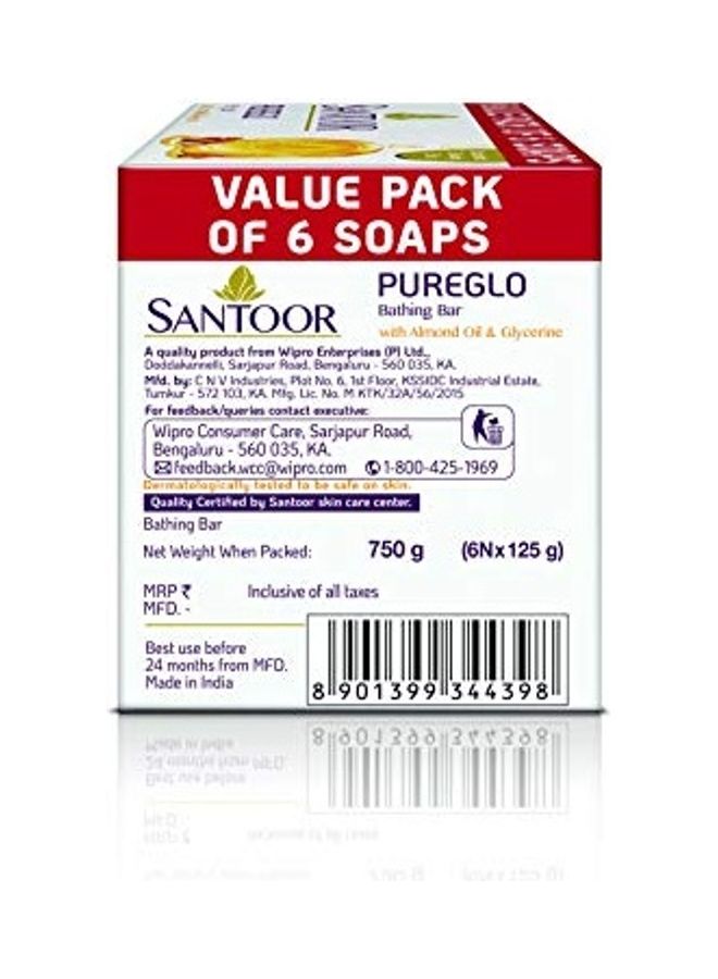 سانتور Pack Of 6 Pureglo Glycerine Bath Soap With Almond Oil Yellow 750grams - Image 3