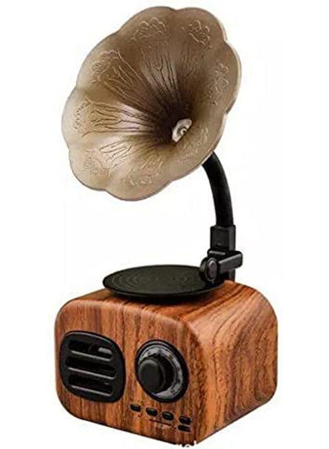 Retro Wood Gramophone Music Box Mini Portable Wireless Bluetooth Speaker FT Cards Long Standby Speakers Brown