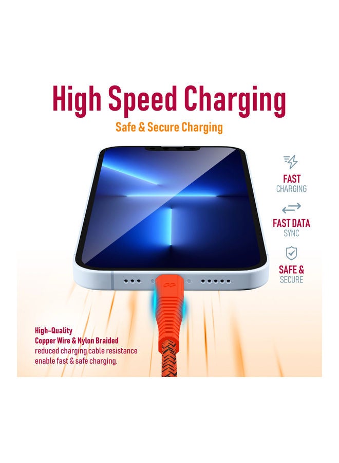 Moxedo - 3-Meter Velox Nylon Braided USB-C To Lightning Fast Charge And Data Sync Cable Compatible With Apple iPhone 13 Pro/13 Pro Max/ 12/12 Pro Max/SE/XS Max iPad and iPod Orange - Image 1