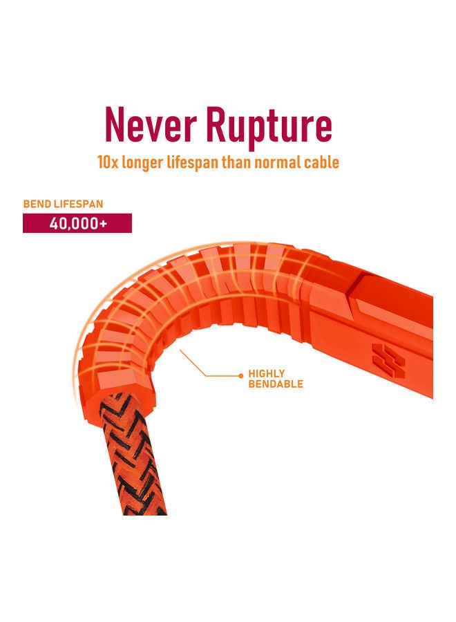 Moxedo - 3-Meter Velox Nylon Braided USB-C To Lightning Fast Charge And Data Sync Cable Compatible With Apple iPhone 13 Pro/13 Pro Max/ 12/12 Pro Max/SE/XS Max iPad and iPod Orange - Image 1