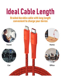 Moxedo 3-Meter Velox Nylon Braided USB-C To Lightning Fast Charge And Data Sync Cable Compatible With Apple iPhone 13 Pro/13 Pro Max/ 12/12 Pro Max/SE/XS Max iPad and iPod Orange  - Image 4