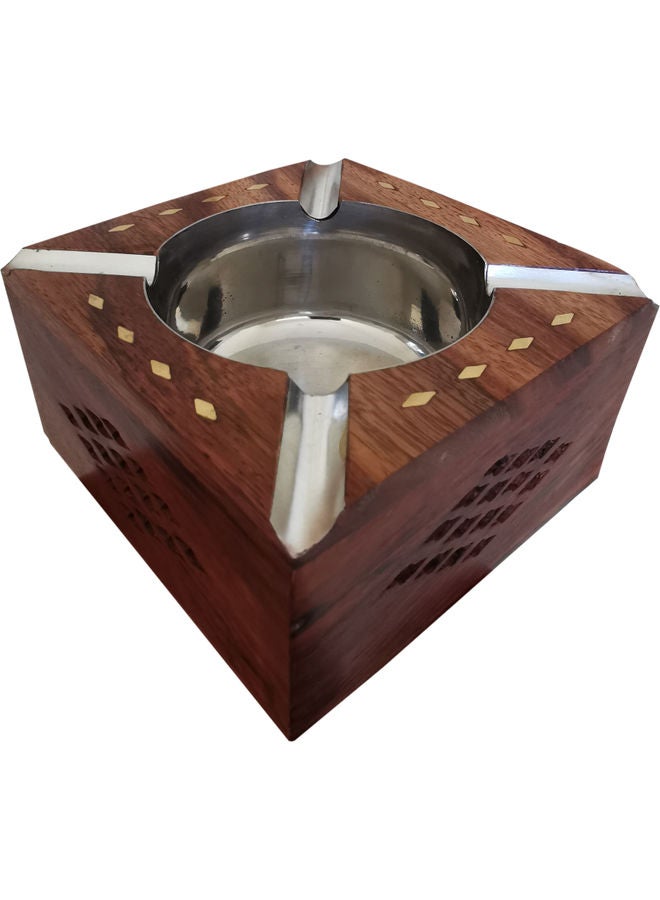 Handmade Beautiful Design Square Shaped Wooden Ashtray Brown 10  x  10cm - Image 1