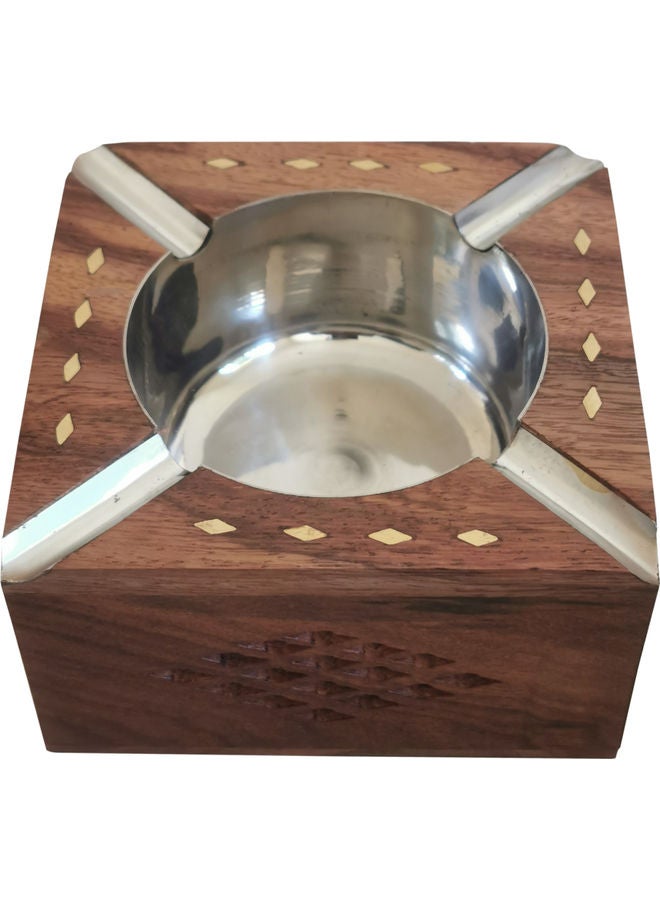 Handmade Beautiful Design Square Shaped Wooden Ashtray Brown 10  x  10cm - Image 2