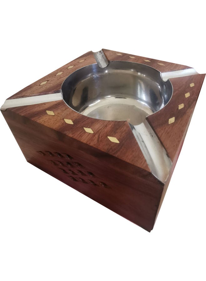 Handmade Beautiful Design Square Shaped Wooden Ashtray Brown 10  x  10cm - Image 3