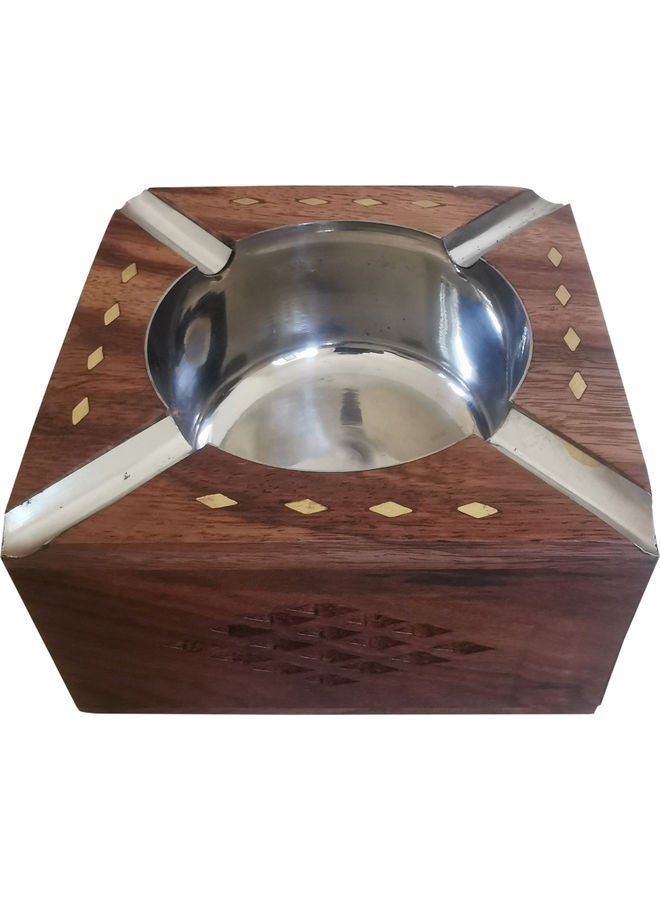 Handmade Beautiful Design Square Shaped Wooden Ashtray Brown 10  x  10cm - Image 4