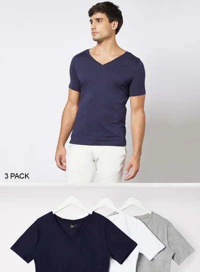 STATE 8 Essential V Neck T-Shirt (Pack of 3) Multicolour