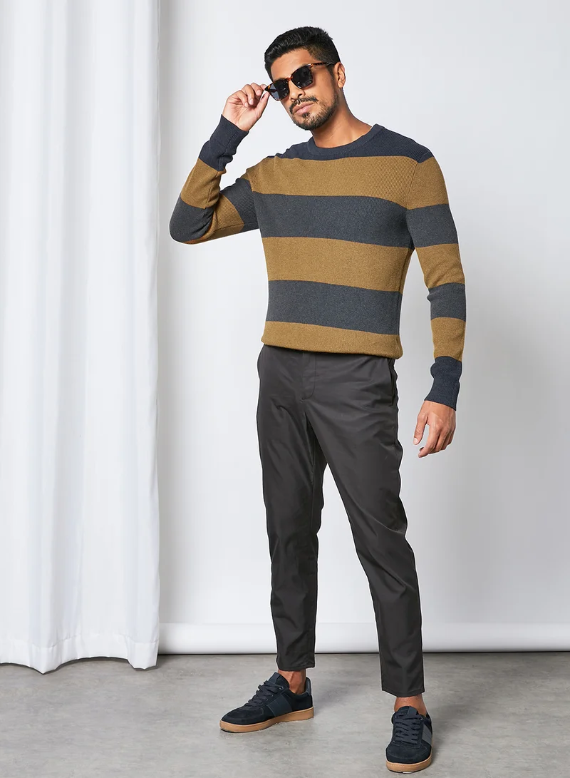 SELECTED Wide Stripe Sweater Brown/Grey