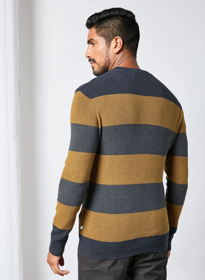 SELECTED Wide Stripe Sweater Brown/Grey