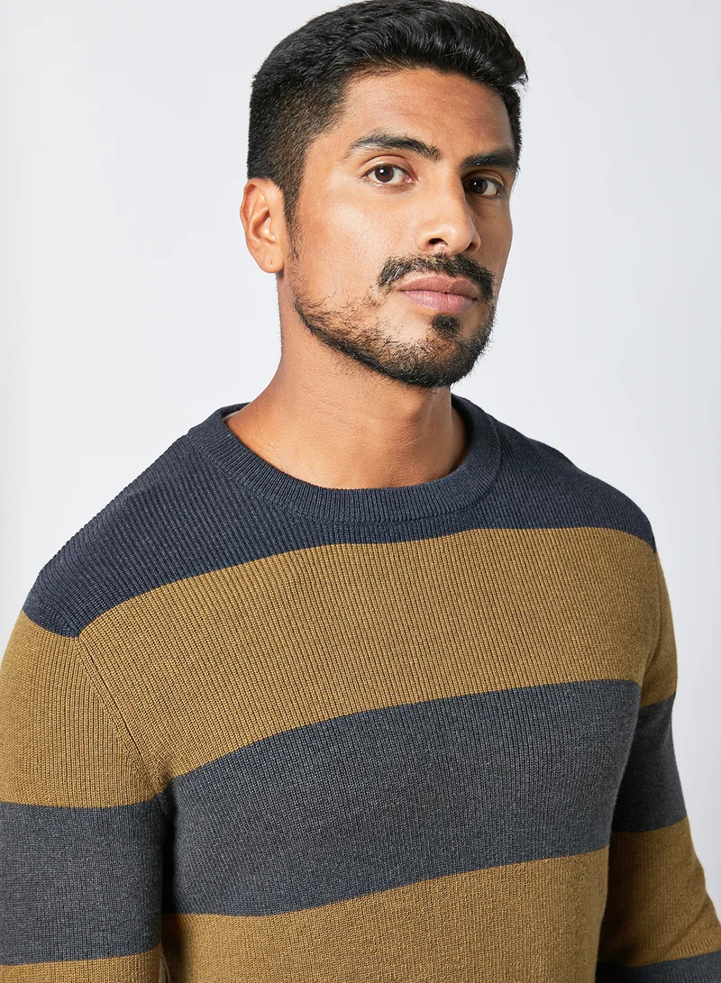 SELECTED Wide Stripe Sweater Brown/Grey