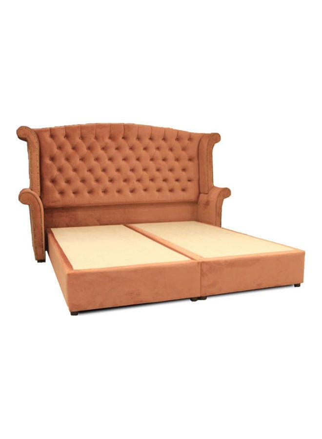 REGAL IN HOUSE Damaskino Bed Frame - Straight Upholstered Back Swedish Wood Modern Design With Prime Double Face Medical Mattress Brown 200 x 160 x 40cm  - Image 1