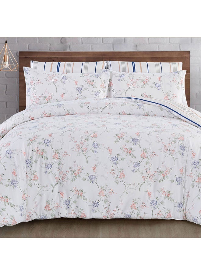 4-Piece Teselia Comforter Set Queen Size Microfiber White/Pink/Blue 220x160cm