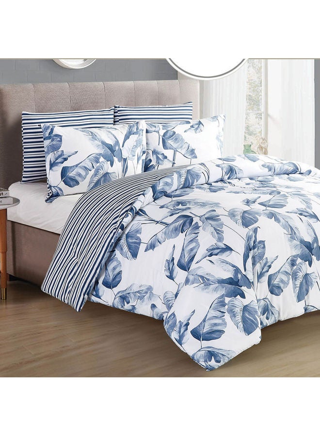 طقم لحاف بنيلوب مكون من 6 قطع مايكروفايبر لون أزرق/ أبيض 250 x 230سم