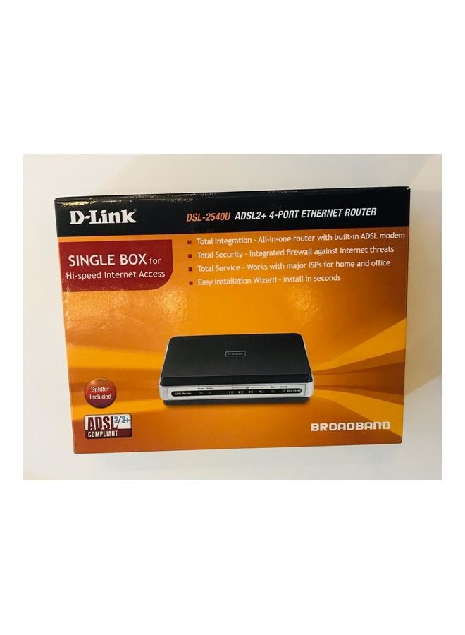 دي لينك - راوتر إيثرنت ADSL2+ رباعي المنافذ مزود بمفتاح مدمج طراز DSL-2540U ADSL2 أسود - Image 1