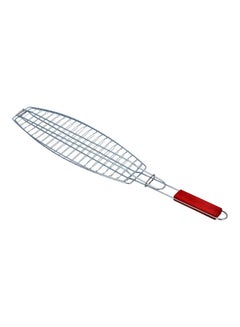 DELCASA Fish Grill Barbecue Net Basket Silver/Red 65x15cm  - Image 1