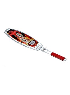 DELCASA Fish Grill Barbecue Net Basket Silver/Red 65x15cm  - Image 3