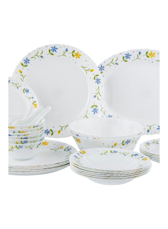 DELCASA - 33-Piece Opalware Dinner Set White/Blue/Yellow 13inch - Image 1