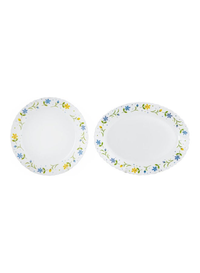 DELCASA - 33-Piece Opalware Dinner Set White/Blue/Yellow 13inch - Image 1