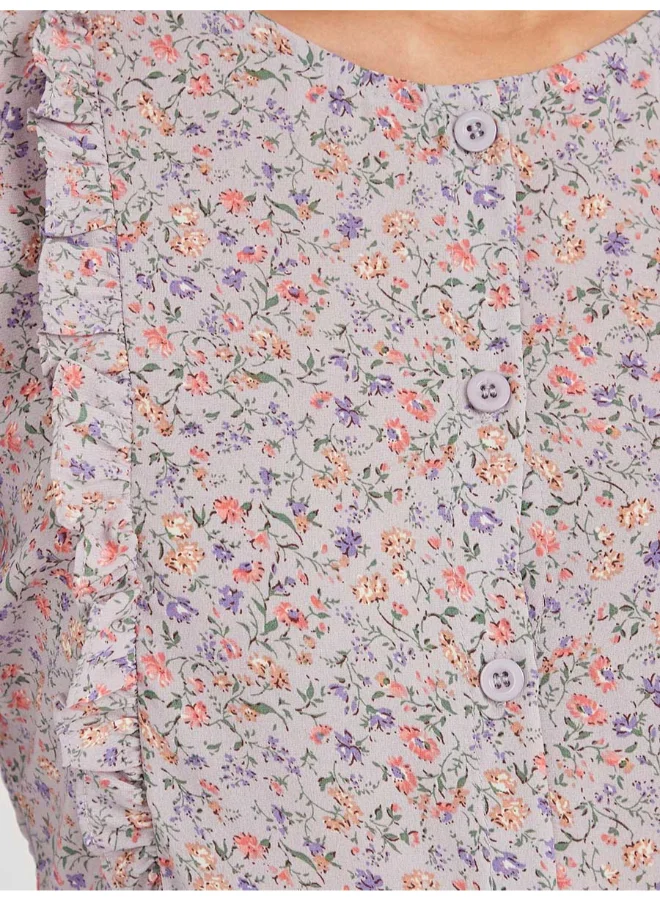 Closet By Styli Ditsy Floral Print Ruffle Detail Top Multicolour