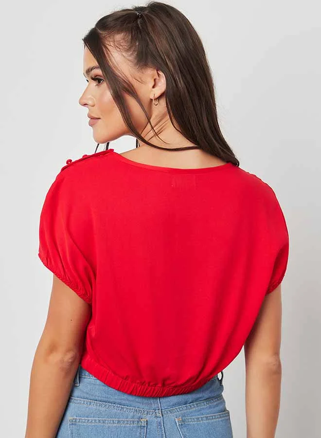 Closet By Styli Plain Elasticated Hem Crop Top Red