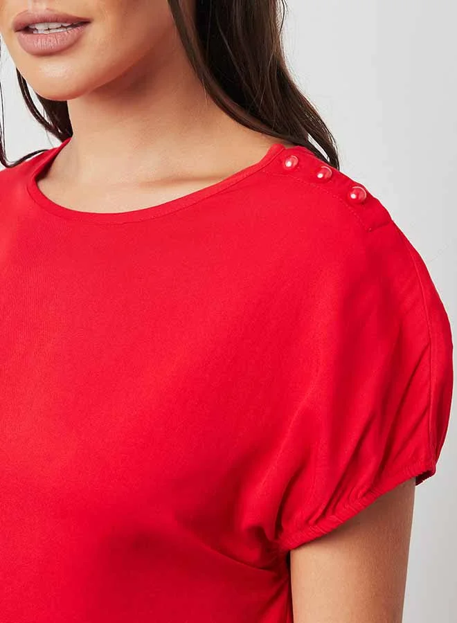 Closet By Styli Plain Elasticated Hem Crop Top Red