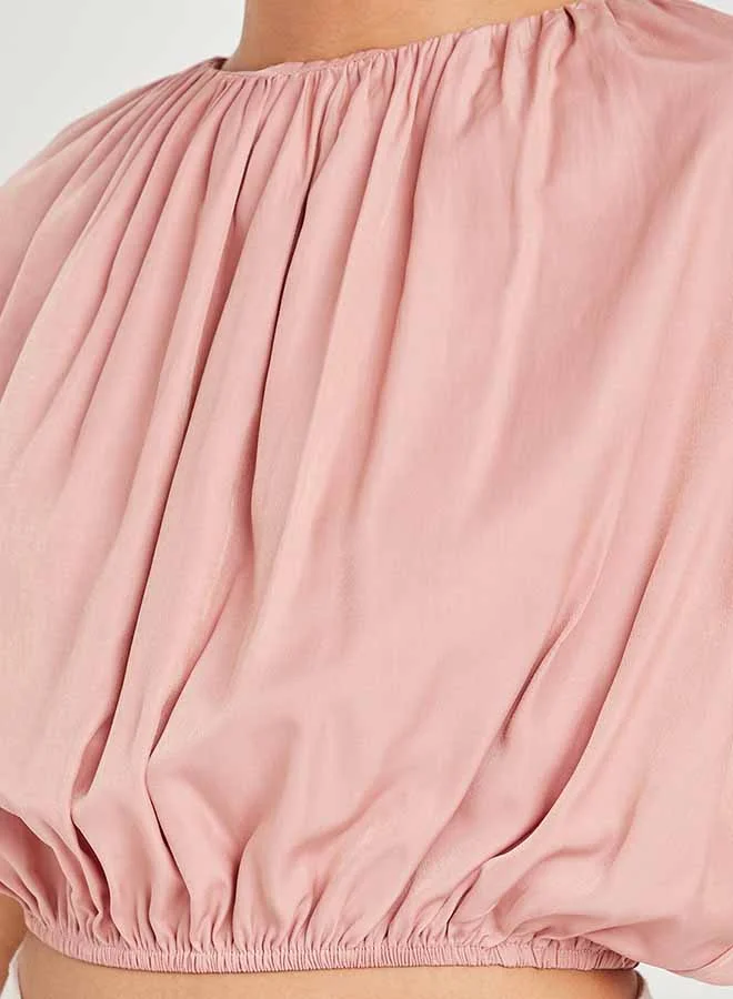 Closet By Styli Extended Shoulder Detail Short Sleeves Crop Top Pink