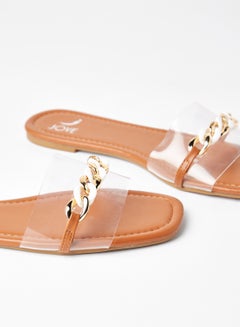 Stylish Party Wear Flat Sandals Clear/Gold - v1634800376/N48025220V_4