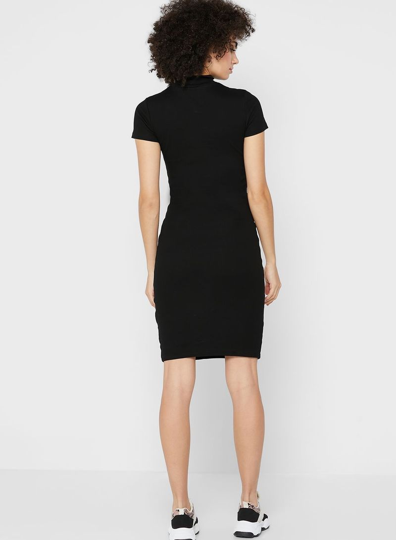 Ginger Basics - Zipper Neck Bodycon Mini Dress Black - Image 1