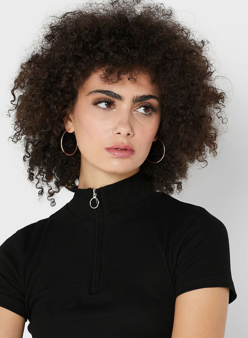 Ginger Basics - Zipper Neck Bodycon Mini Dress Black - Image 1